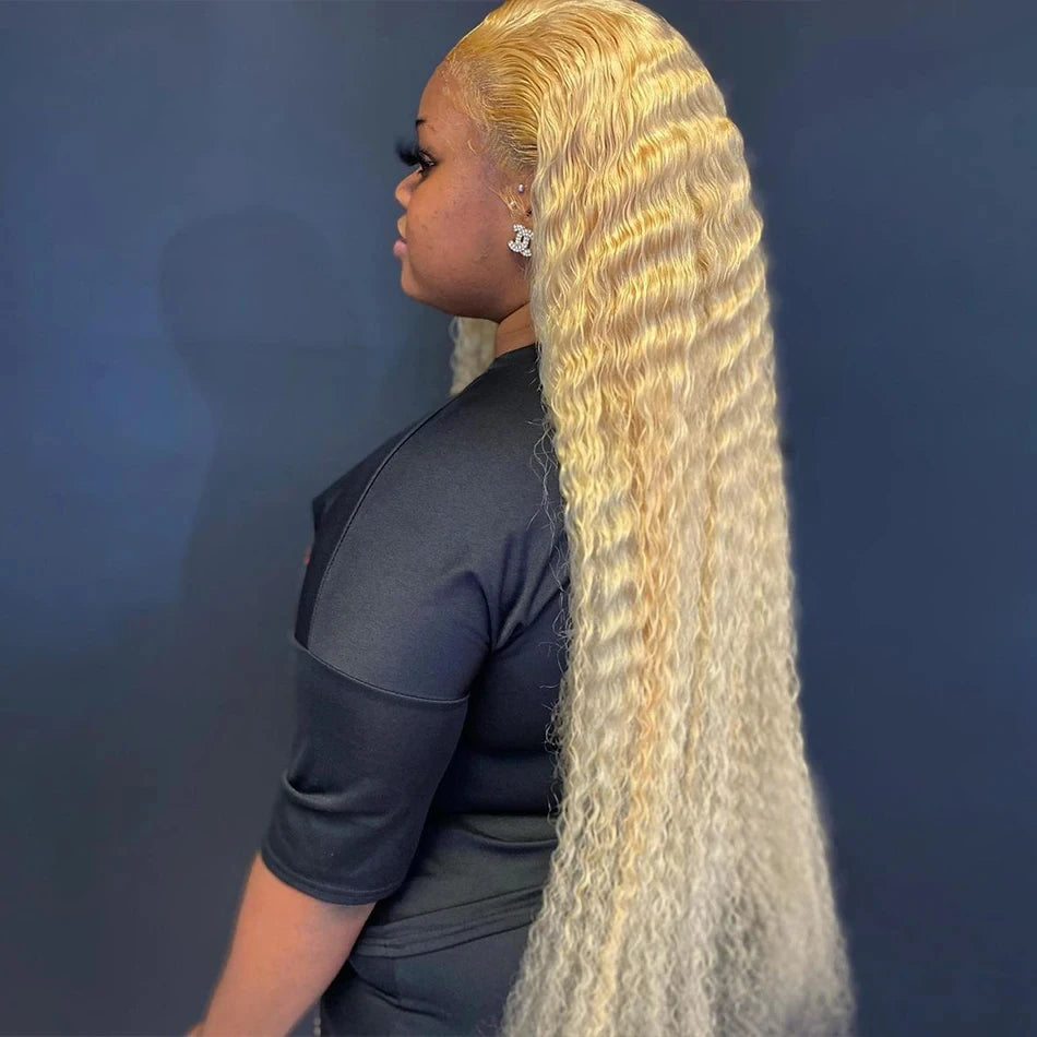 Brazilian deep wave 13x6 hd lace frontal human hair wig for women 30 40 inch 613 honey blonde curly cheap wigs