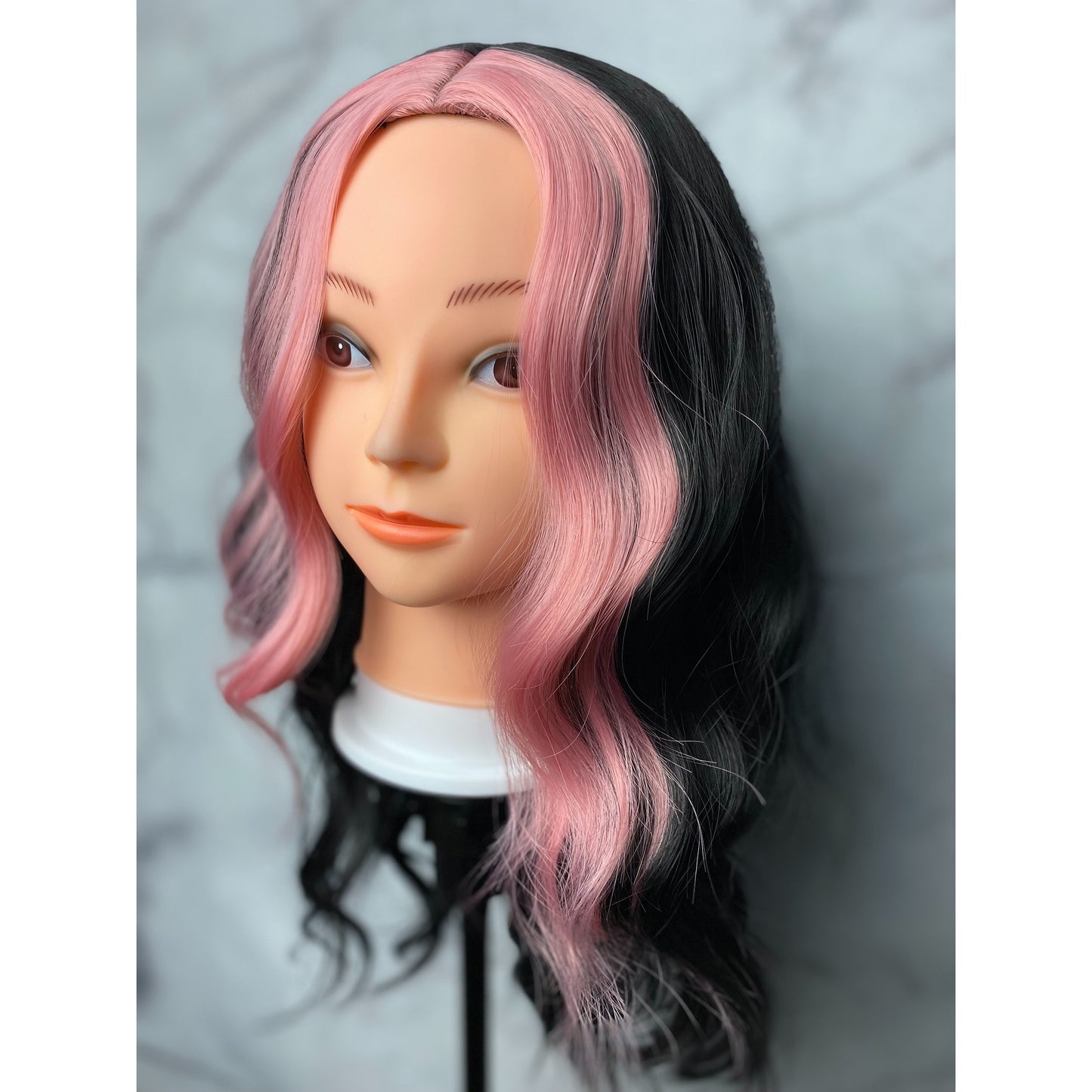 Black Wig and Pink Highlights,Short Wavy Wig