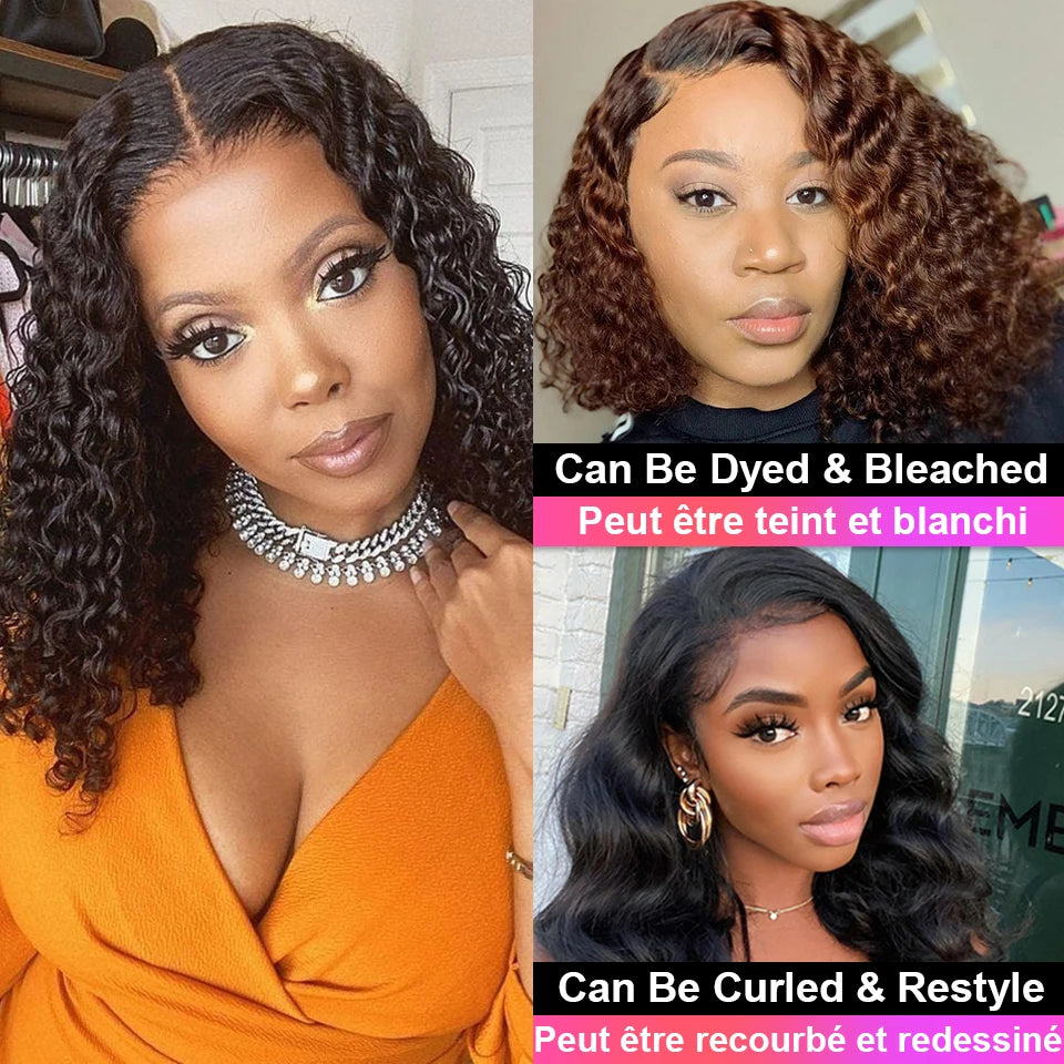 Brazilian Deep Wave Bob Wig 13x4 Lace Frontal Wig Human Hair Natural Hairline Remy Short Curly Closure Wig Preplucked Baby Hair