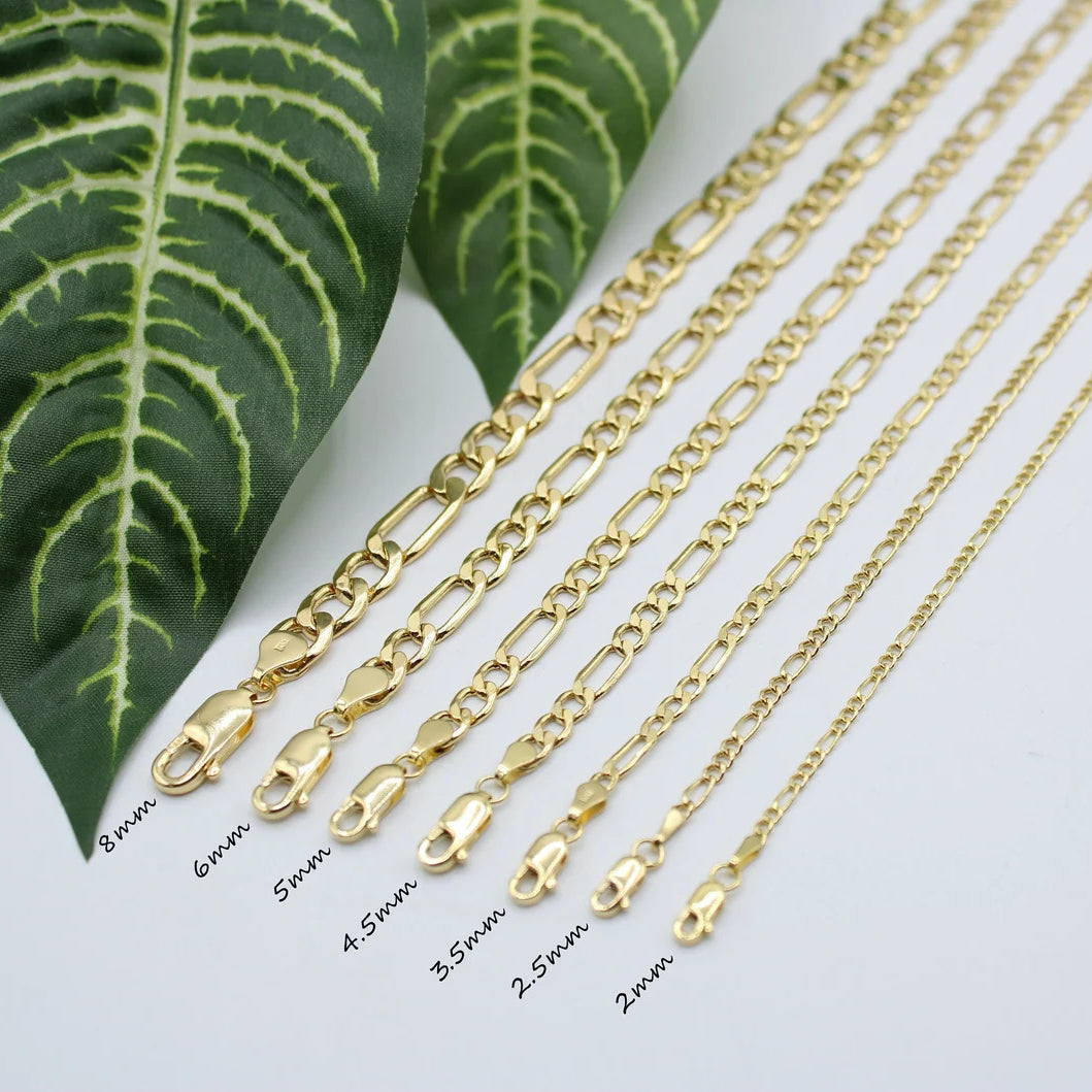 6.5MM Gold Hollow Figaro Link Necklace-Men Fine Gold Chain 