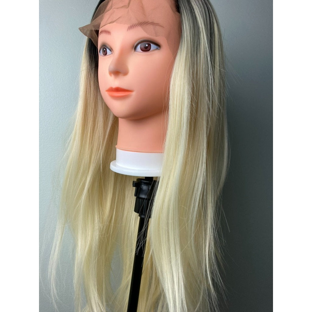 Trendy Blonde Hair With Black Roots -Lace Front Wig