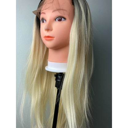 Trendy Blonde Hair With Black Roots -Lace Front Wig