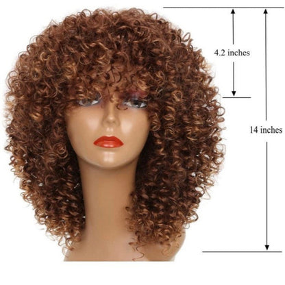 BROWN Short Kinky Curly Wig with Bangs