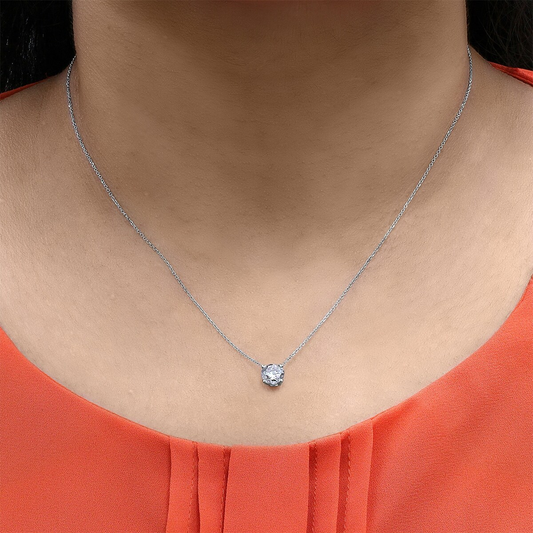 14K White Gold Round Diamond Solitaire Necklace