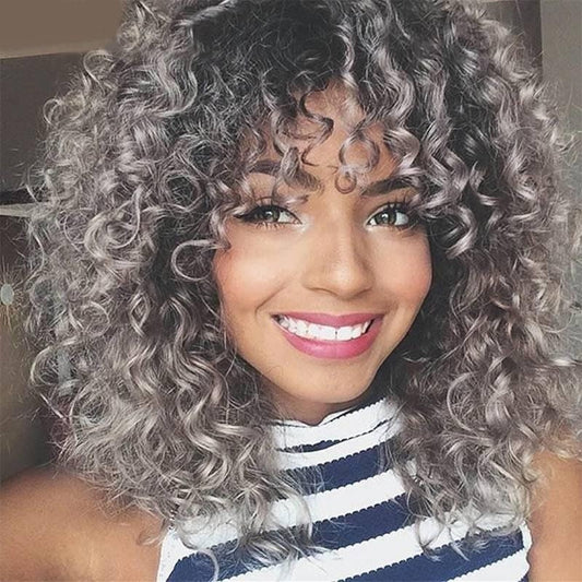 14inch AFRO Kinky Ombré Gray | GREY Full Wig