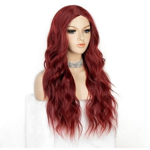 22inch Middle Part 99J Wine RED Long Wavy Wig