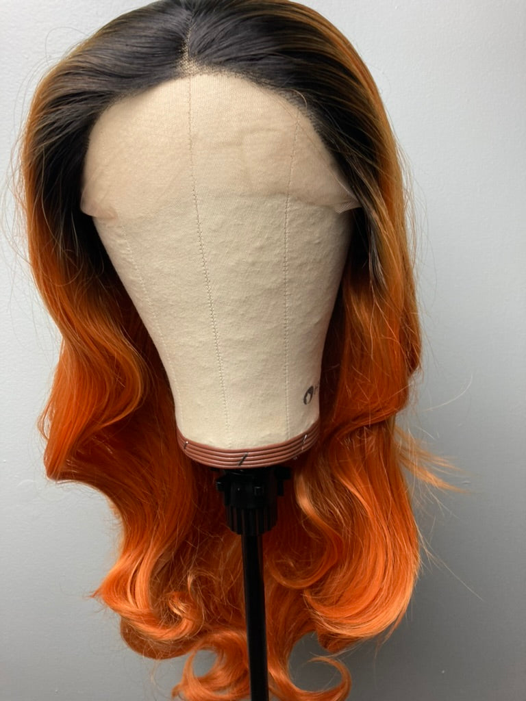 13×4 Lace Front Wigs Ombre Ginger Orange With Black Roots Cooper Hair Color Ginger Color  Wavy Wigs Orange Lace Front Wig Orange Ombré Dark Rooted Orange Cooper Hair Wigs Ginger Spice Color Hair