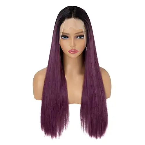 Silky Straight Colored Synthetic Fashion Hair Wigs 28 Inch Long Natural Transparent Wigs for Black White Women Heat Resistant Fiber Purple