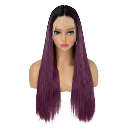 Silky Straight Colored Synthetic Fashion Hair Wigs 28 Inch Long Natural Transparent Wigs for Black White Women Heat Resistant Fiber Purple