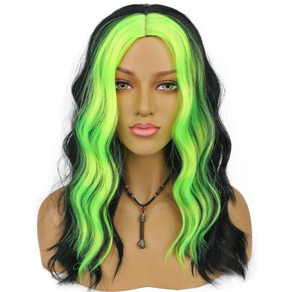 Bob Black and Neon Green Curly Wavy Wig