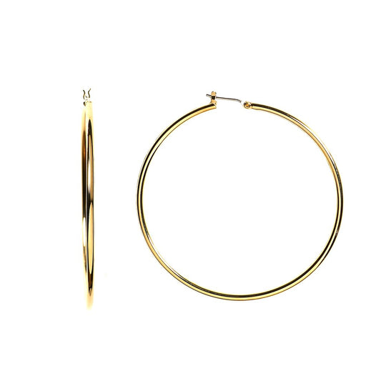 Women Simple Jewelry 14K Yellow Gold 1.5MM Round Classic Hoops Earrings