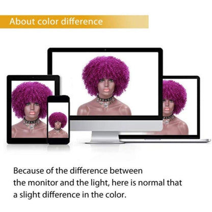 Afro Kinky Curly Purple Full Wigs With Bangs
