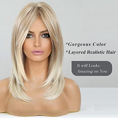 Long layered Blonde Wig with Bangs
