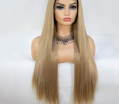 Ombre Long Silk Straight Blonde  Lace Front Wig