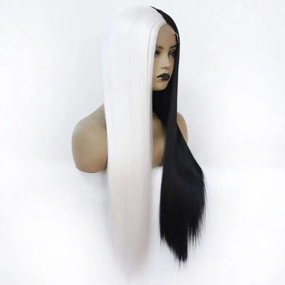 Split Dye Half Black Half White Straight Lace Wig