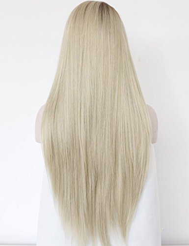 Straight Side Part Ombre Blonde -With Brown Roots Lace Front Wig