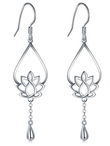925 Sterling Silver Earrings, BoRuo Lotus Flower Yoga Earrings