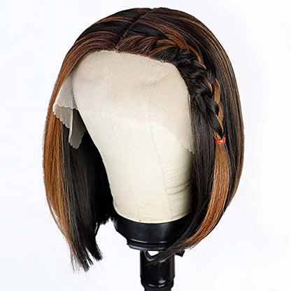 Short Straight Bob Highlights T Lace Front Wigs