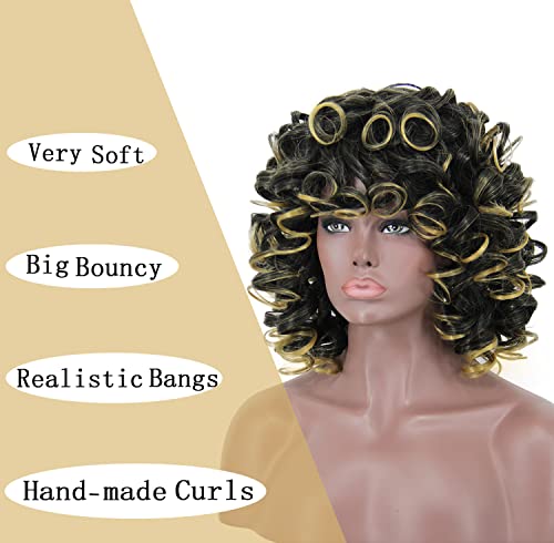 Black Mixed Blonde Kinky Bang Wig