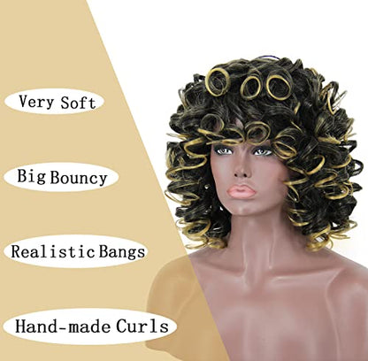 Black Mixed Blonde Kinky Bang Wig