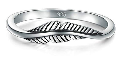 925 Sterling Silver Ring, Feather Ring Size 6