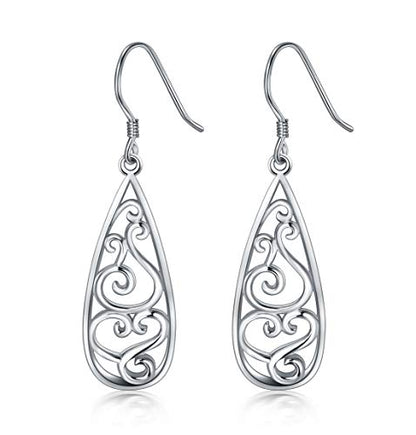 925 Sterling Silver Earrings, Filigree Teardrop Earrings