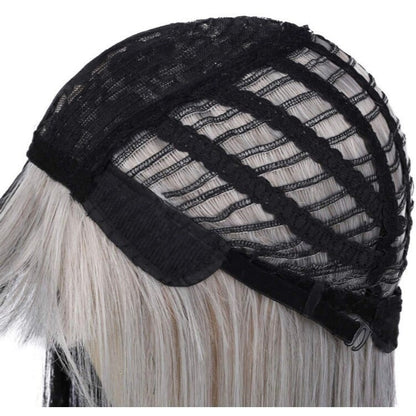 Half Grey Half Black Long Straight Wig With Bangs