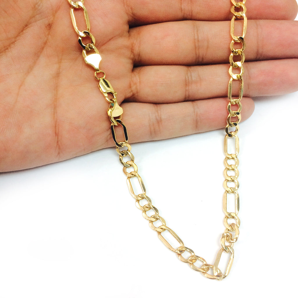 6.5MM Gold Hollow Figaro Link Necklace-Men Fine Gold Chain 