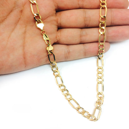 6.5MM Gold Hollow Figaro Link Necklace-Men Fine Gold Chain 