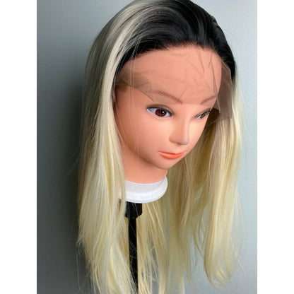 Trendy Blonde Hair With Black Roots -Lace Front Wig