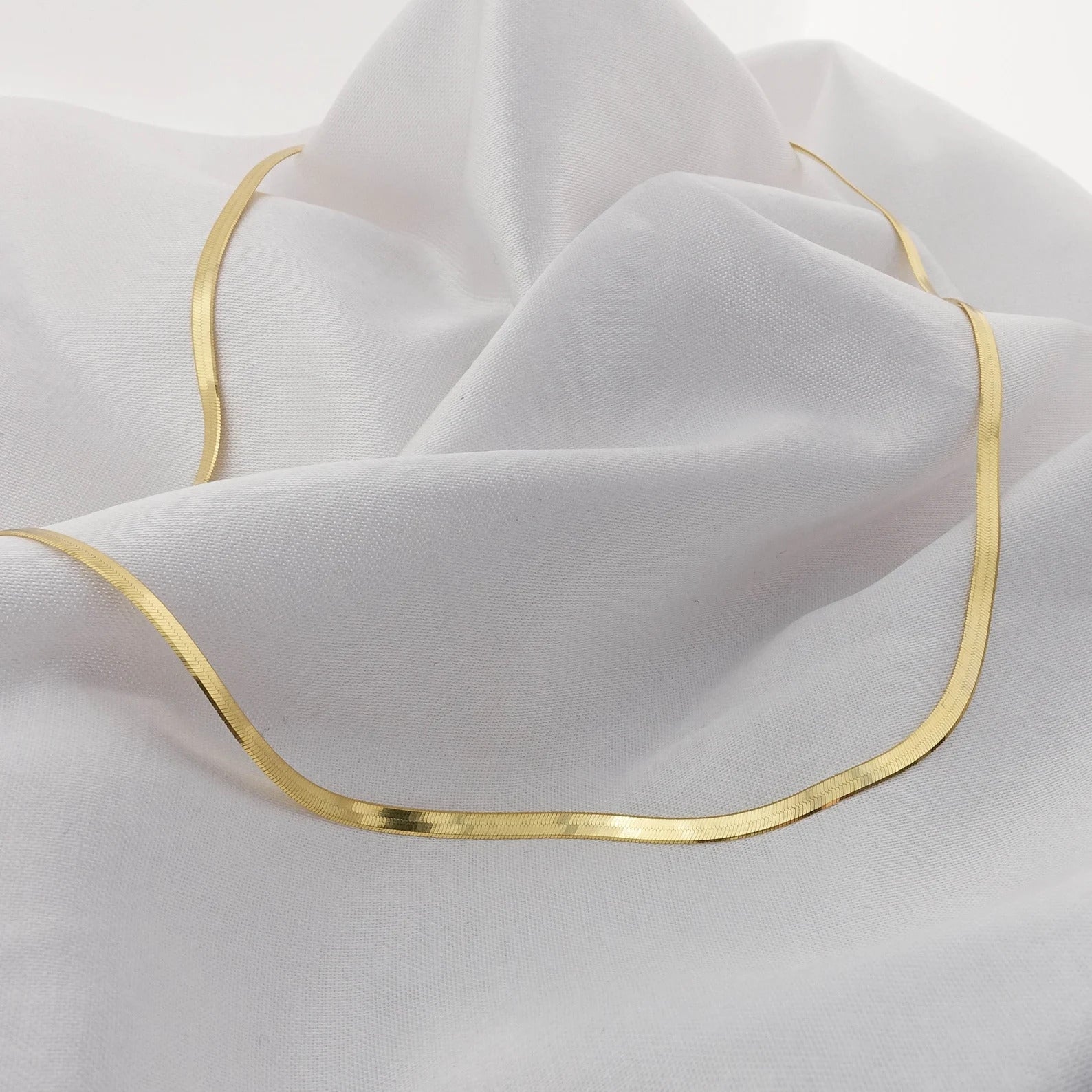 Real 14K Yellow Gold Herringbone Chain Necklace 3MM-6MM