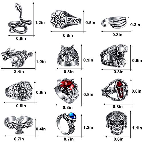 12 Pieces Vintage Punk Rings Set