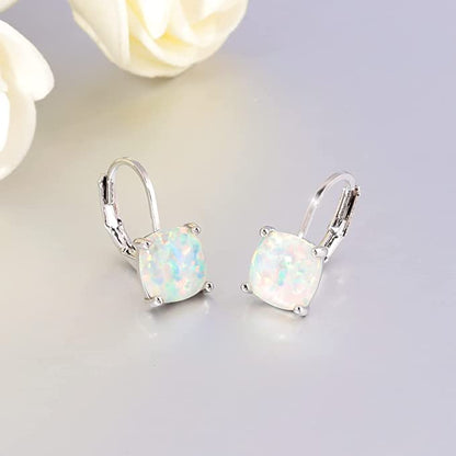 Square Opal Hoops Hanging Lever Earrings