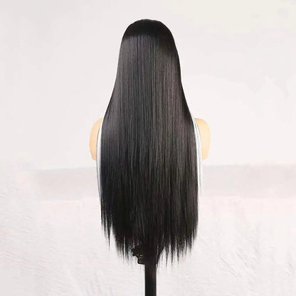 Black Hair White Streak Hair Wigs with Bangs