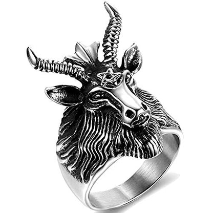 Stainless Steel Satan Ram Goat Head Gothic Rings