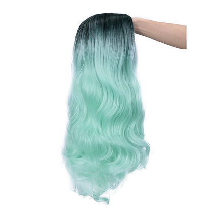 Ombre Mint Green Long Curly Wigs