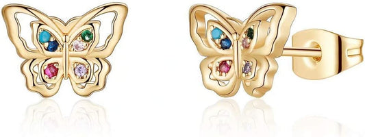 Stud-Butterfly Huggie Hoop Earrings