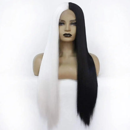 Split Dye Half Black Half White Straight Lace Wig