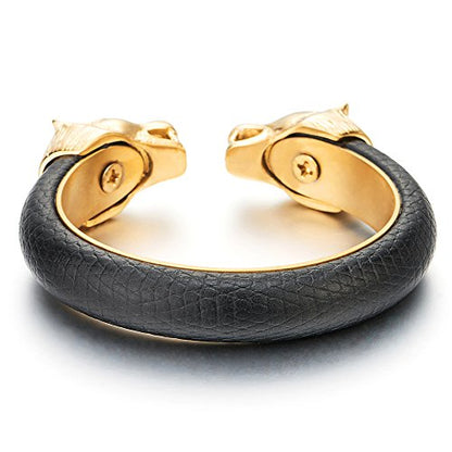Wolf Head Open Cuff Bangle Bracelet|Men Leather Jewelry