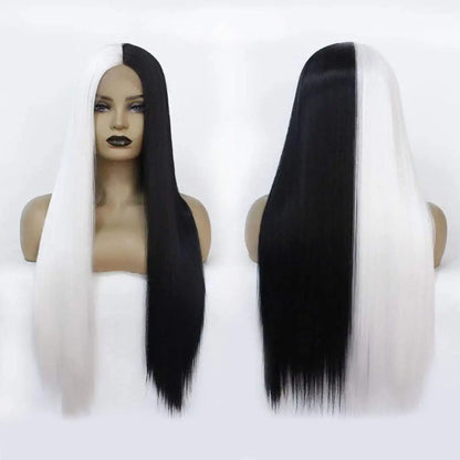 Split Dye Half Black Half White Straight Lace Wig