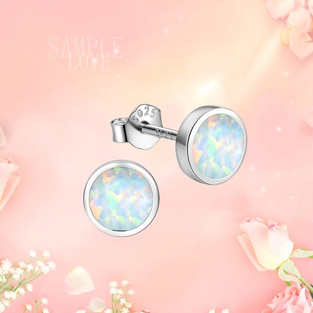 White Gold Plated Sterling Silver Opal Stud Earrings For Women