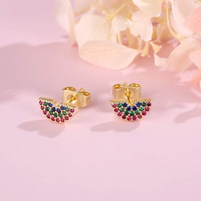 Rainbow 14k Gold Plated Stud Earrings