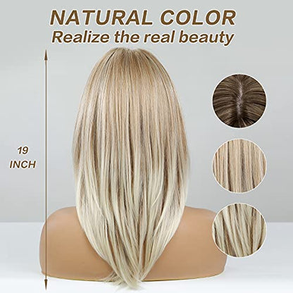 Long layered Blonde Wig with Bangs