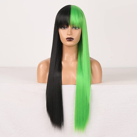 Split Dye Cosplay Wigs-Long Straight Hair with Bangs
