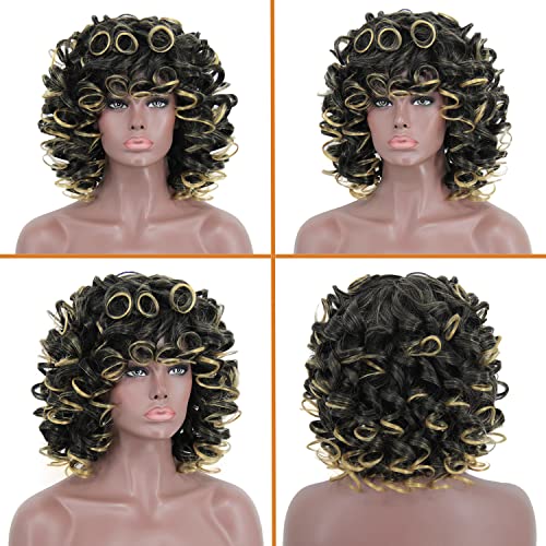 Black Mixed Blonde Kinky Bang Wig
