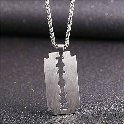 22''  Stainless Steel Punk Tag Pendant Rock Razor Blade Necklace
