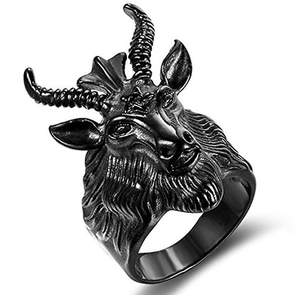 Stainless Steel Satan Ram Goat Head Gothic Rings
