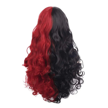 Half Black Half Red Split Dye Hair Wig With Bangs