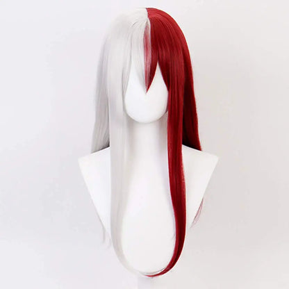 Split Dye Straight Half White Red Hair Wigs With Bangs