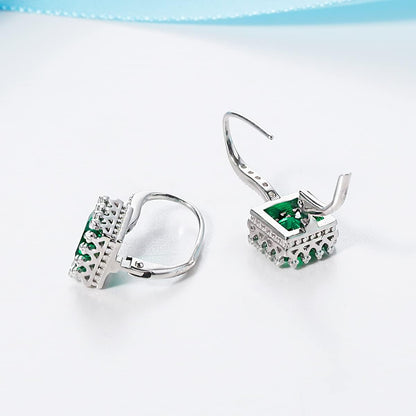Princess Cut Emerald Green 925 Silver Earrings